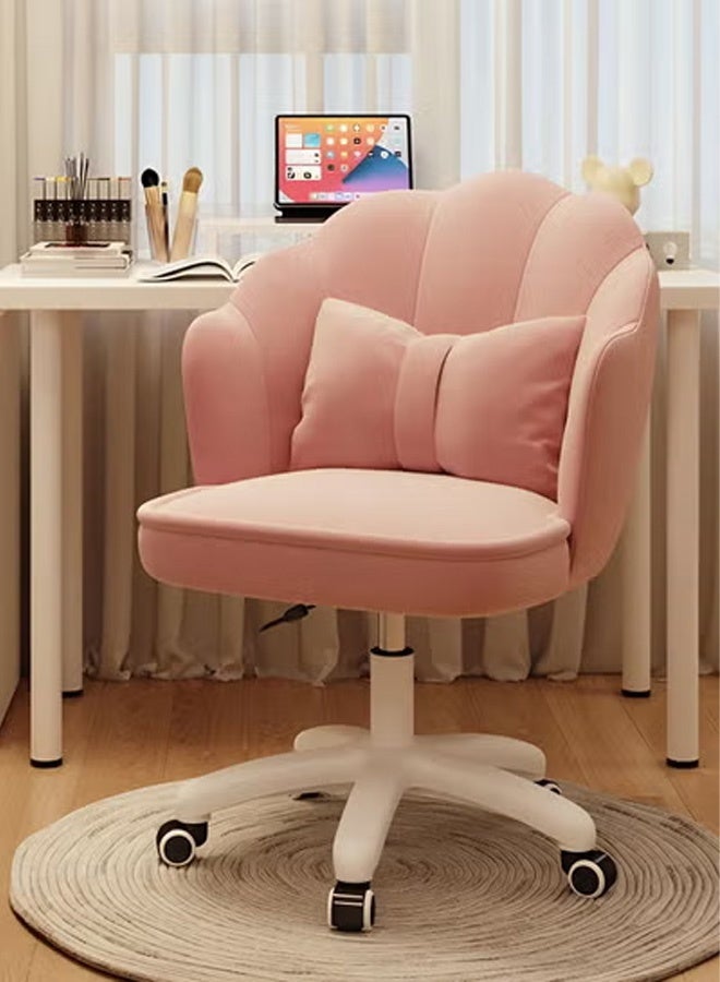 Ergonomic Height-Adjustable Office Chair, 360° Swivel Vanity Chair with Wheels, Elegant Upholstered Flower Petal Design with Cushion - Pink - Image 2