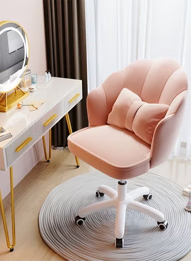 Ergonomic Height-Adjustable Office Chair, 360° Swivel Vanity Chair with Wheels, Elegant Upholstered Flower Petal Design with Cushion - Pink - Image 3
