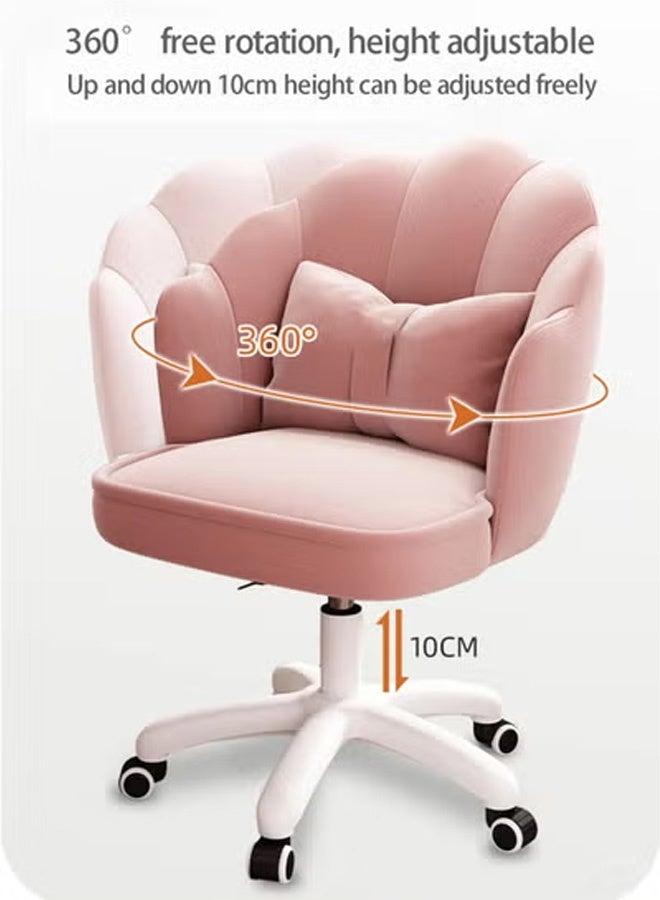 Ergonomic Height-Adjustable Office Chair, 360° Swivel Vanity Chair with Wheels, Elegant Upholstered Flower Petal Design with Cushion - Pink - Image 4