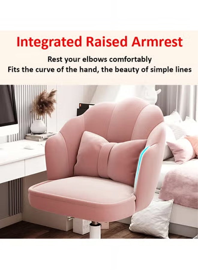 Ergonomic Height-Adjustable Office Chair, 360° Swivel Vanity Chair with Wheels, Elegant Upholstered Flower Petal Design with Cushion - Pink - Image 5