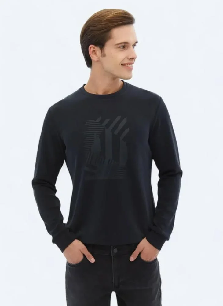 Kip Black Crew Neck Printed Sweatshirt