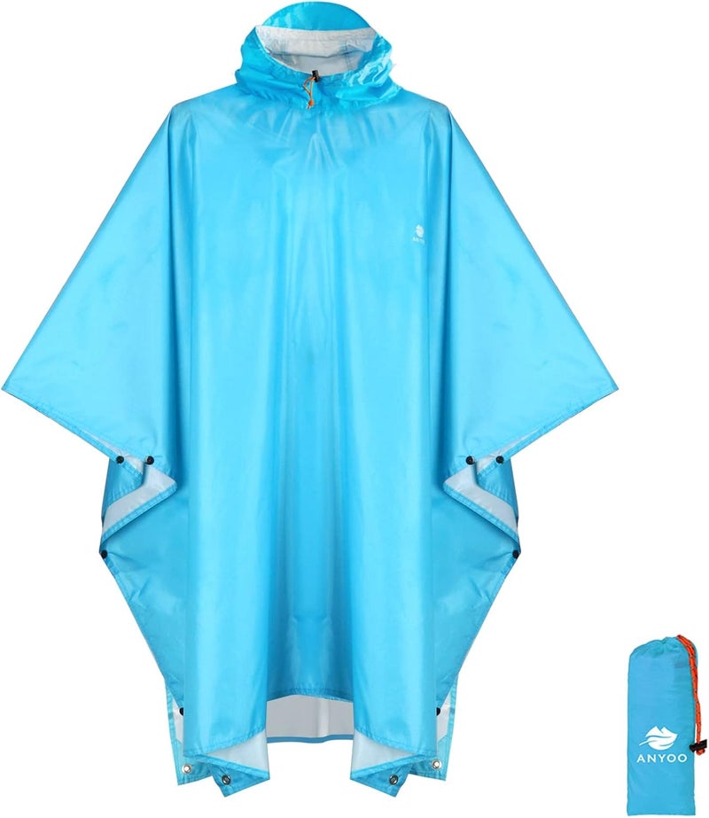 ANYOO Waterproof Rain Poncho with Sleeves & Pocket - Lightweight Reusable Rain Jacket with Hood for Outdoor Activities - Image 1