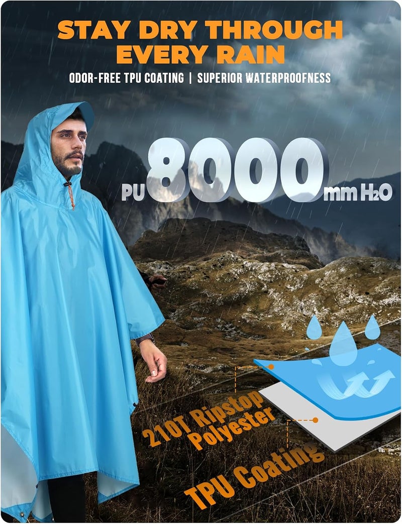 ANYOO Waterproof Rain Poncho with Sleeves & Pocket - Lightweight Reusable Rain Jacket with Hood for Outdoor Activities - Image 3