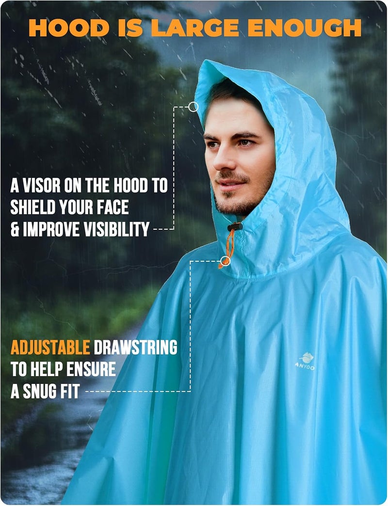 ANYOO Waterproof Rain Poncho with Sleeves & Pocket - Lightweight Reusable Rain Jacket with Hood for Outdoor Activities - Image 4