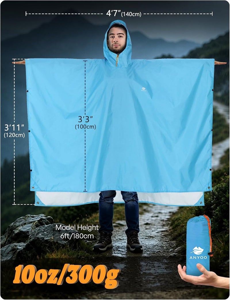 ANYOO Waterproof Rain Poncho with Sleeves & Pocket - Lightweight Reusable Rain Jacket with Hood for Outdoor Activities - Image 2