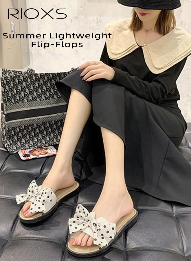 RIOXS Women's Bowknot Flat Sandals, Summer Open Toe Bowknot Slippers, Breathable Non-Slip  Beach Sandals, Soft Comfortable Slip On Slides, Dressy Vacation Sandals for Indoor or Outdoor Use - Image 3