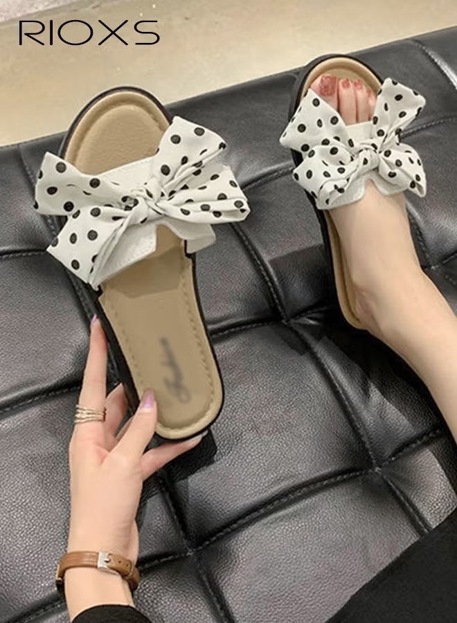 RIOXS Women's Bowknot Flat Sandals, Summer Open Toe Bowknot Slippers, Breathable Non-Slip  Beach Sandals, Soft Comfortable Slip On Slides, Dressy Vacation Sandals for Indoor or Outdoor Use - Image 5