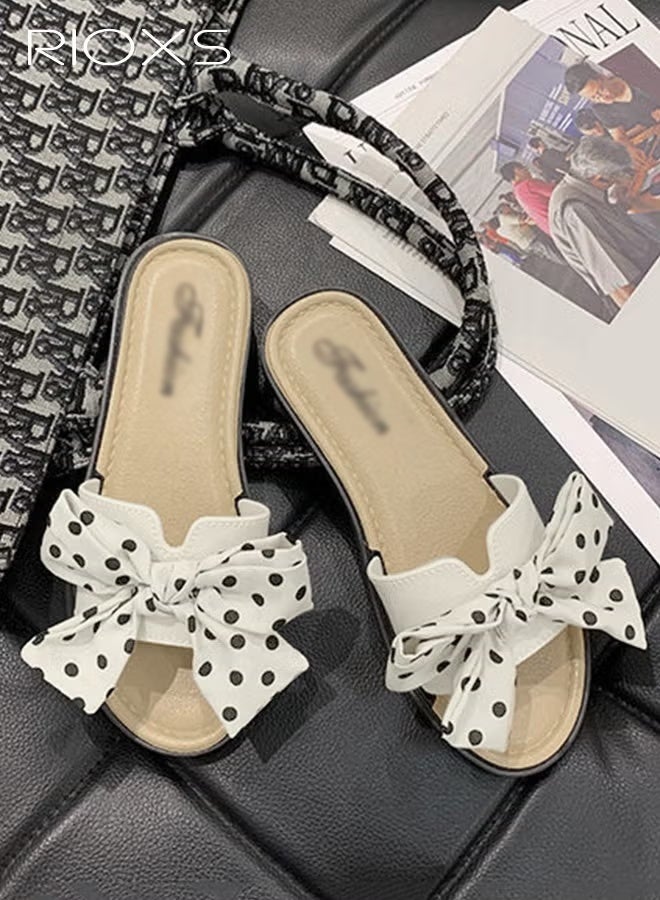RIOXS Women's Bowknot Flat Sandals, Summer Open Toe Bowknot Slippers, Breathable Non-Slip  Beach Sandals, Soft Comfortable Slip On Slides, Dressy Vacation Sandals for Indoor or Outdoor Use - Image 4