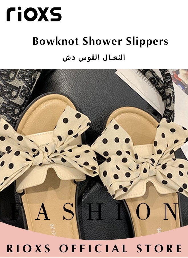RIOXS - Women's Summer Slippers with Bowknot, Non-Slip Open-toe Beach Sandals, Classic Plain Sliders, Soft Comfortable Sandals for Indoor or Outdoor Use - Image 1
