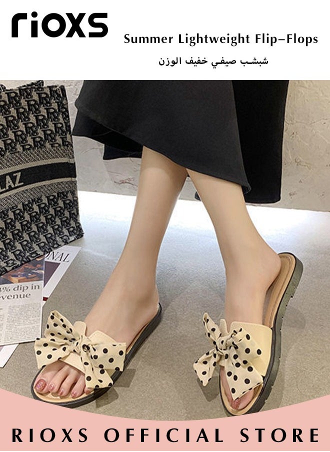 RIOXS - Women's Summer Slippers with Bowknot, Non-Slip Open-toe Beach Sandals, Classic Plain Sliders, Soft Comfortable Sandals for Indoor or Outdoor Use - Image 1