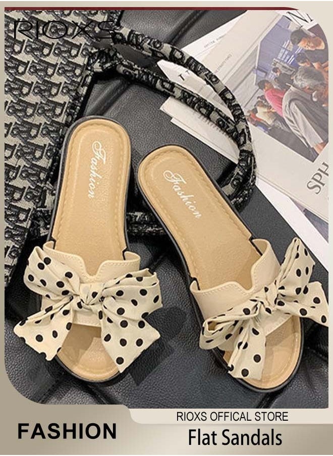 RIOXS - Women's Summer Slippers with Bowknot, Non-Slip Open-toe Beach Sandals, Classic Plain Sliders, Soft Comfortable Sandals for Indoor or Outdoor Use - Image 1