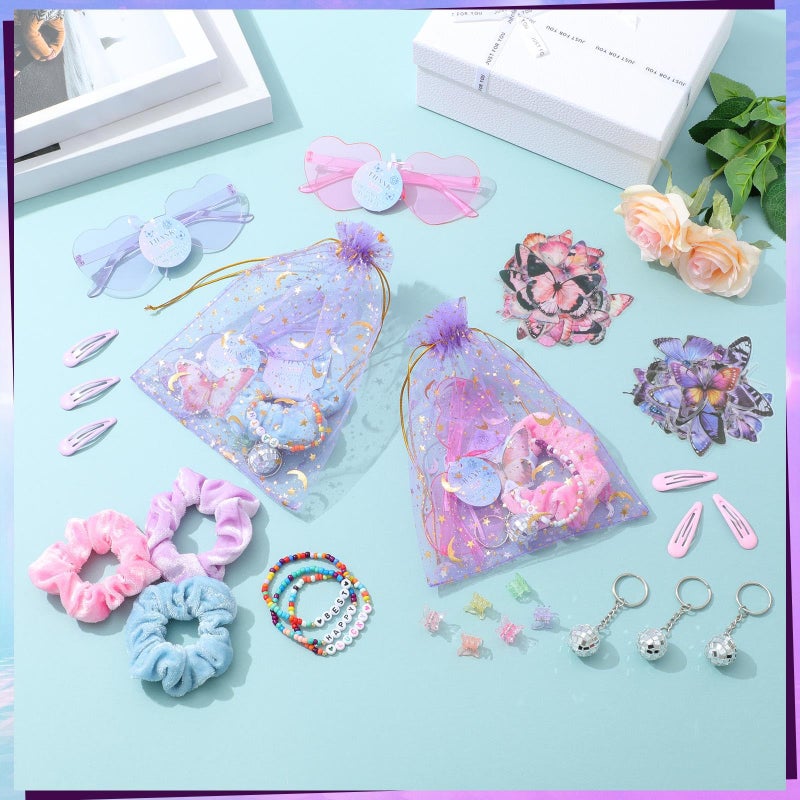 Hoteam 184 Pcs Kpop Theme Party Supplies Popular Singer Favors Friendship Bead Bracelets Velvet Hair Scrunchies Disco Keychain Heart Sunglasses Clips Butterfly Stickers Gift Bags for Fans Y2k Party - Image 3