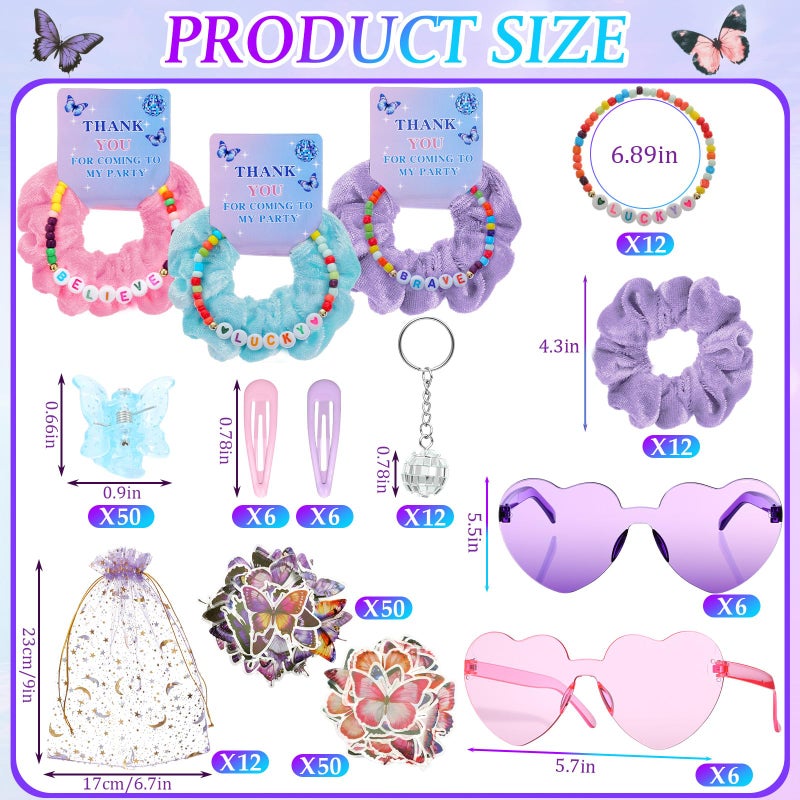 Hoteam 184 Pcs Kpop Theme Party Supplies Popular Singer Favors Friendship Bead Bracelets Velvet Hair Scrunchies Disco Keychain Heart Sunglasses Clips Butterfly Stickers Gift Bags for Fans Y2k Party - Image 2