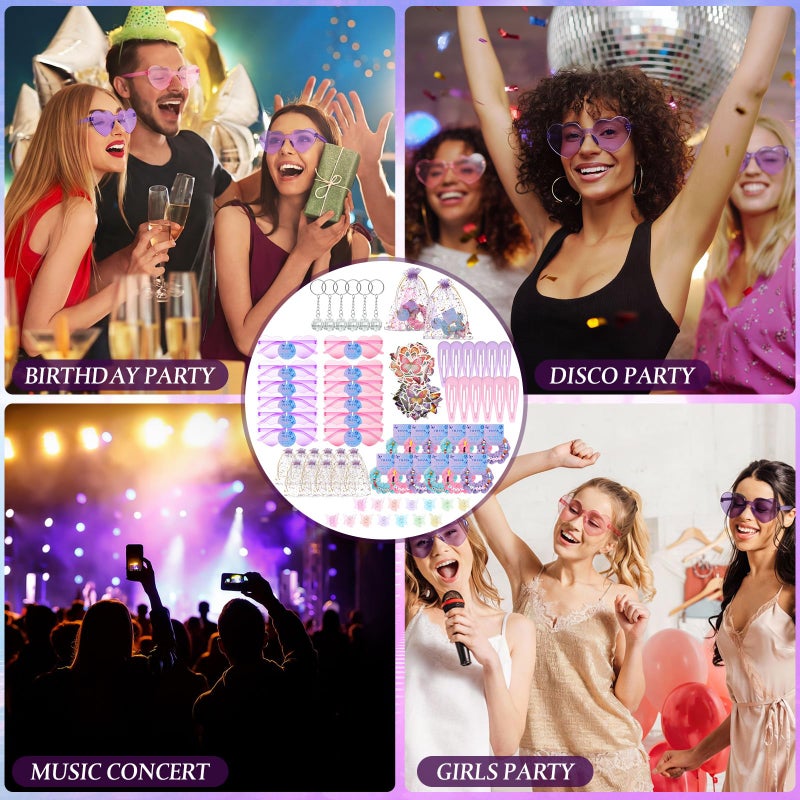 Hoteam 184 Pcs Kpop Theme Party Supplies Popular Singer Favors Friendship Bead Bracelets Velvet Hair Scrunchies Disco Keychain Heart Sunglasses Clips Butterfly Stickers Gift Bags for Fans Y2k Party - Image 5