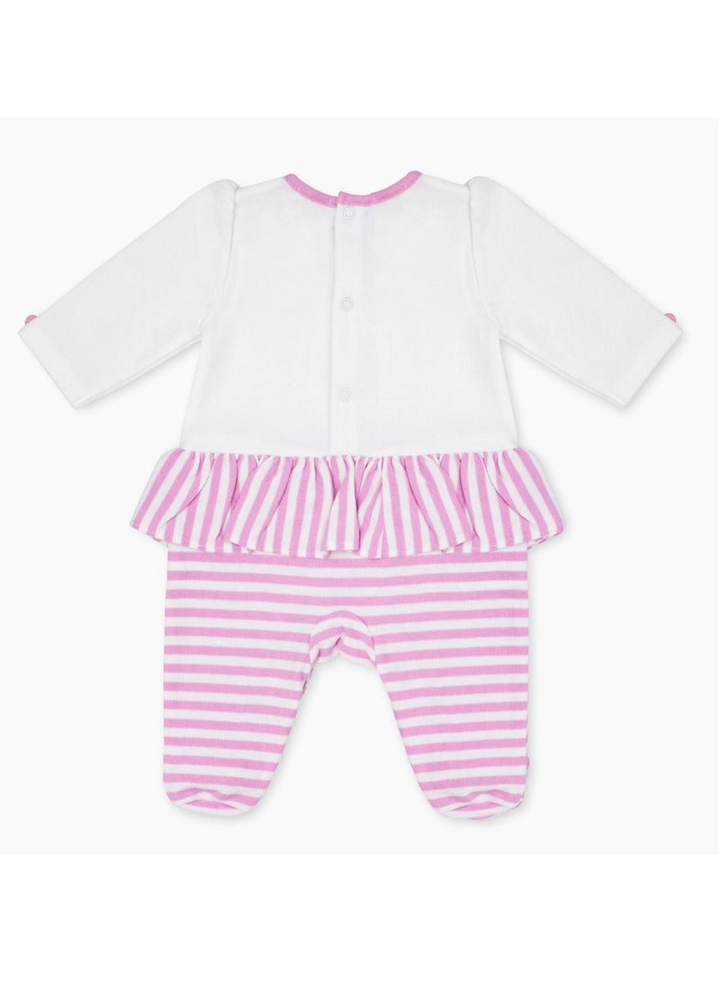 Moon بدلة نوم MOON 100% قطن مزودة بأقدام 1-3 أشهر وردي - خطوط وردية - Image 2