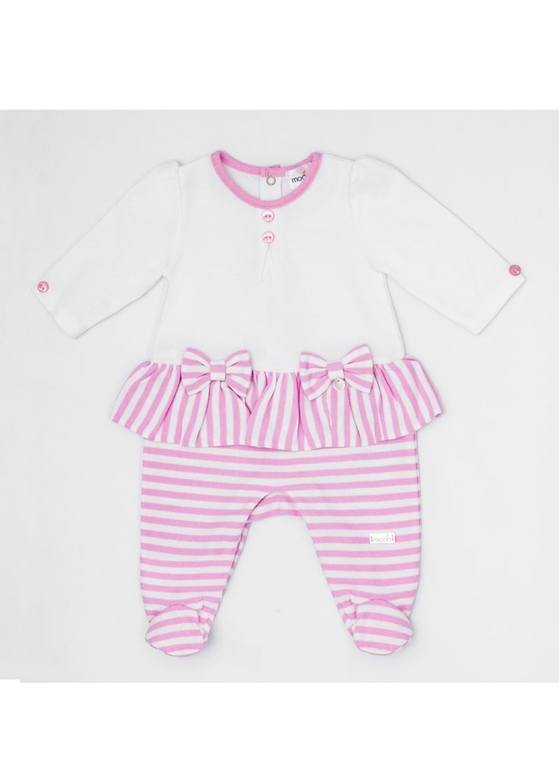 Moon بدلة نوم MOON 100% قطن مزودة بأقدام 1-3 أشهر وردي - خطوط وردية - Image 1