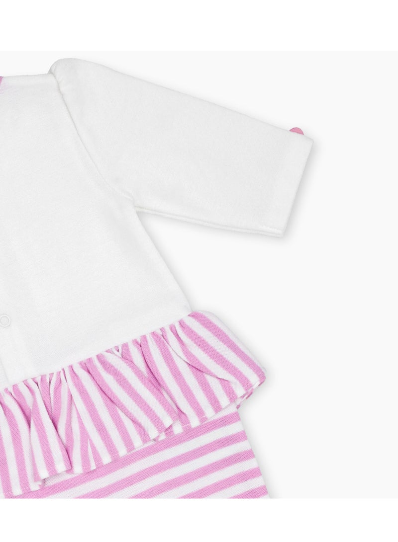 Moon بدلة نوم MOON 100% قطن مزودة بأقدام 1-3 أشهر وردي - خطوط وردية - Image 4