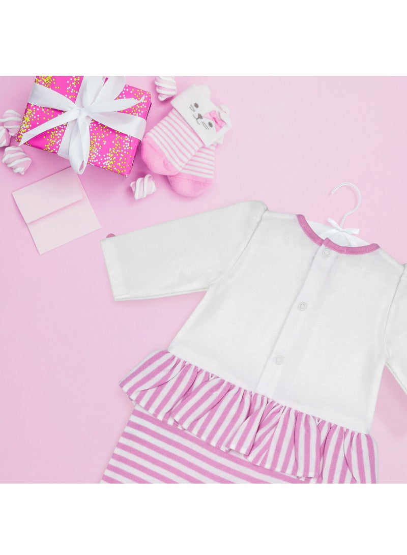 Moon بدلة نوم MOON 100% قطن مزودة بأقدام 1-3 أشهر وردي - خطوط وردية - Image 5