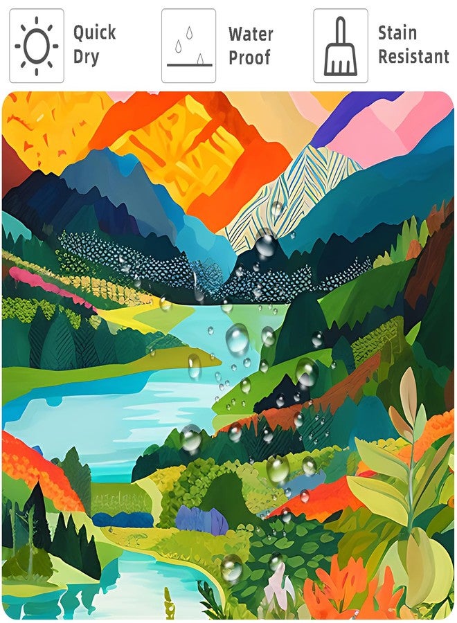 She Love Colorful Landscape Mountain Shower Curtain Nature Abstact Forest Lake Watercolor Art Painting Green Shower Curtains with Metal Hooks 72x72 Inch Waterproof Polyester Bathroom Curtain - Image 5