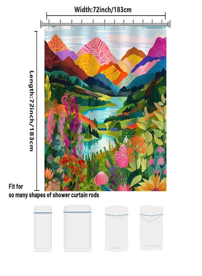 She Love Colorful Landscape Mountain Shower Curtain Nature Abstact Forest Lake Watercolor Art Painting Green Shower Curtains with Metal Hooks 72x72 Inch Waterproof Polyester Bathroom Curtain - Image 2