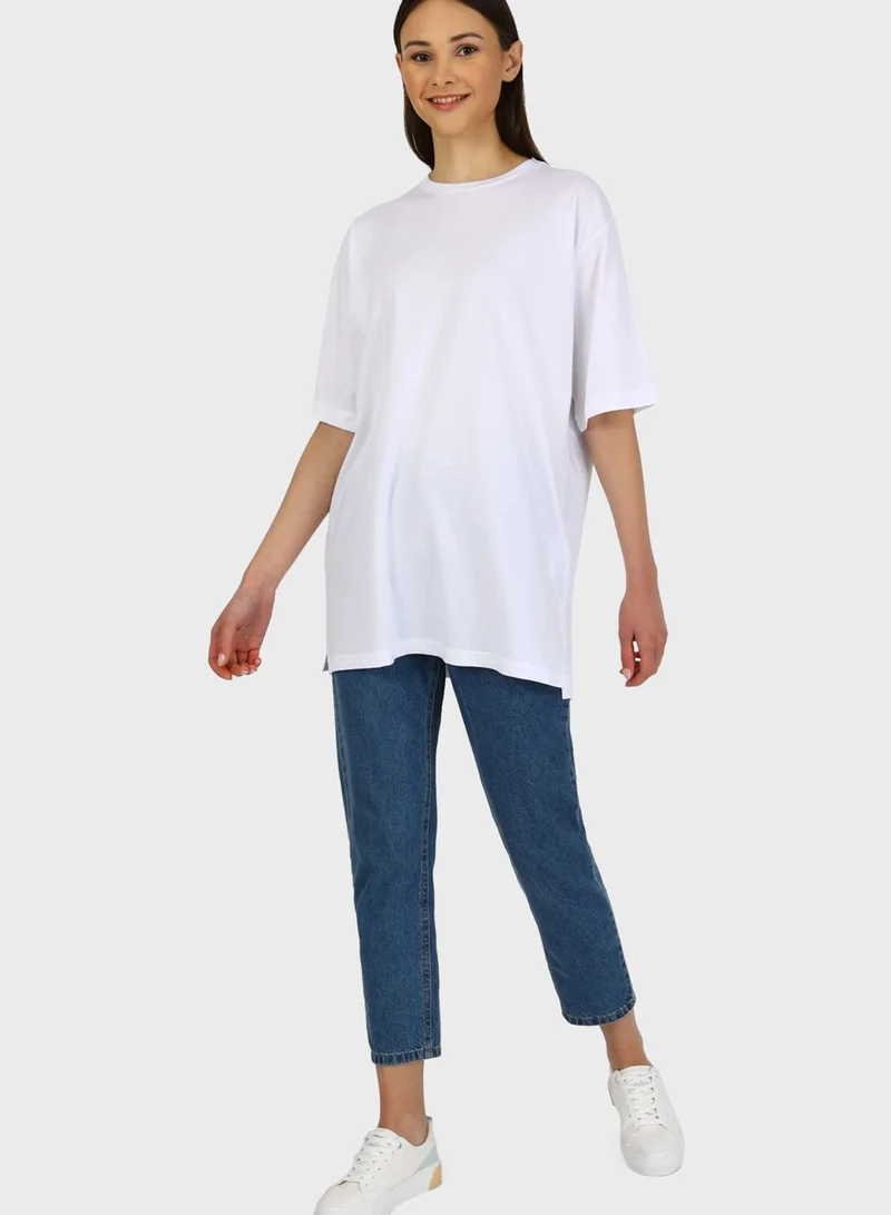 Benin by modanisa Oversize Round Neck T-Shirt