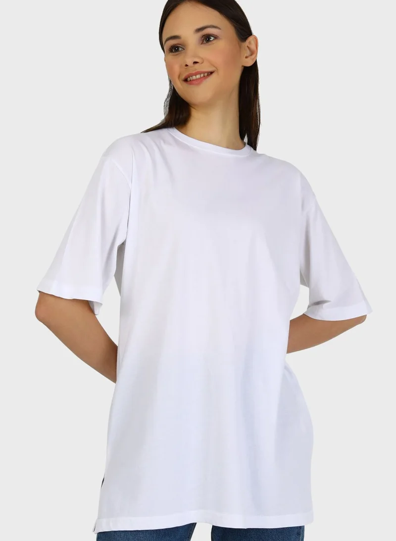 Benin by modanisa Oversize Round Neck T-Shirt