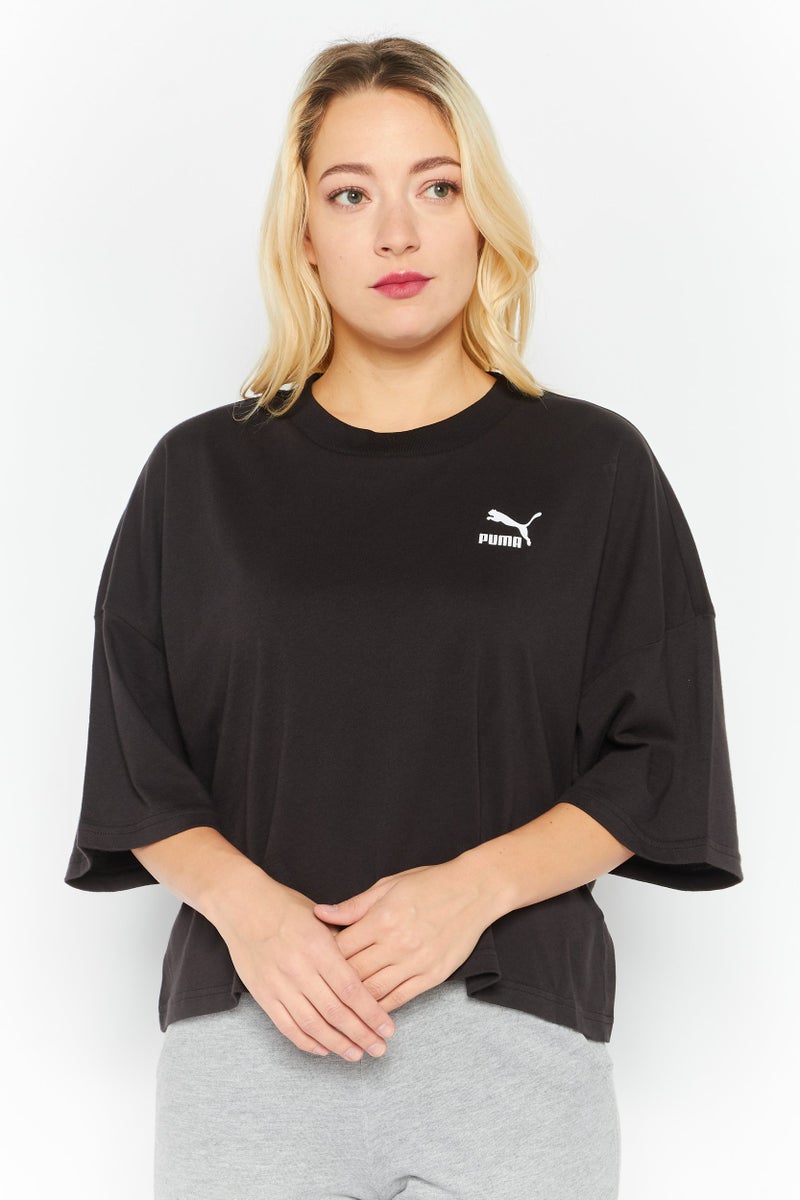 PUMA تي شيرت تدريب قصير الأكمام للنساء بحجم كبير، أسود - Image 1