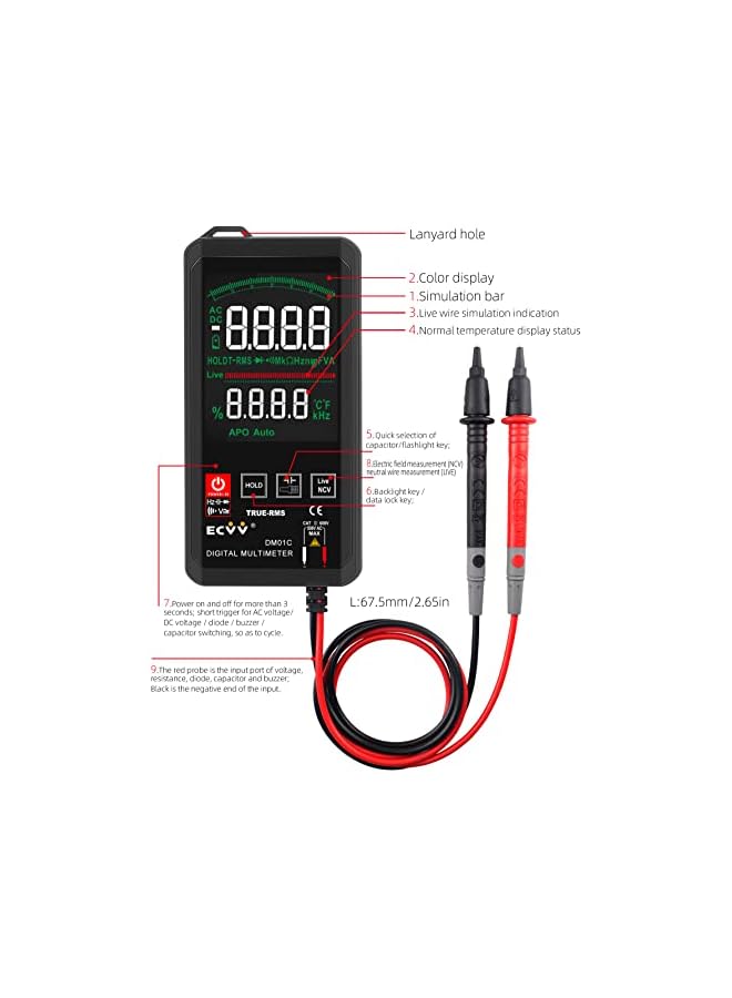 promass Touch Digital Multimeter Color Display Auto Recognition Mini Ncv Handheld Multimeter 1000V Dc Voltage Meter Large Screen Universal Meter (Color Display) - Image 3