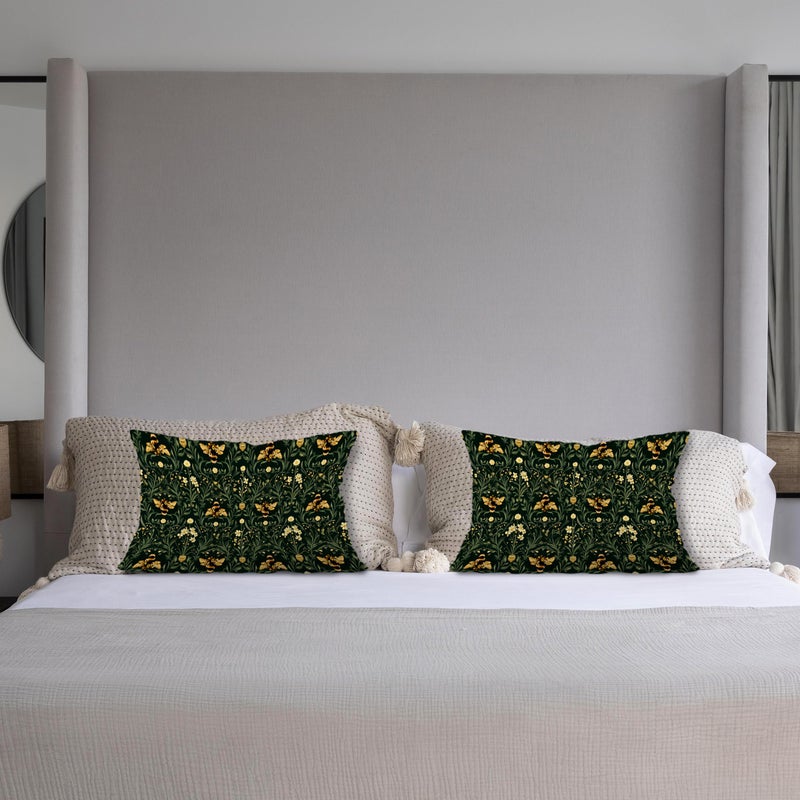 Exqcom Dark Green Botanical Bumblebee Floral Pillow Covers 12x20 Set of 2, Vintage Cottagecore Honeybee Flower Plants Decorative Lumbar Pillow Covers for Home Bedroom Living Room - Image 4