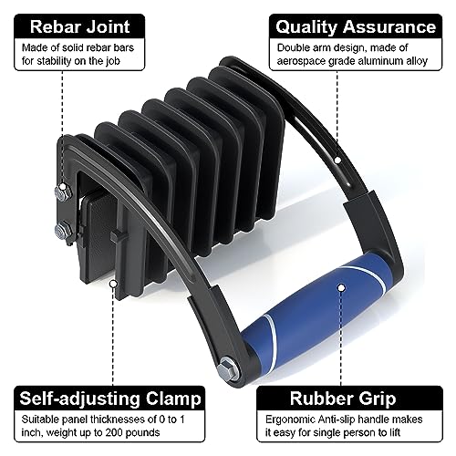 XDENGP Panel and Plywood Carrier（2 Pack）, Plywood Lifting Tool and Drywall Carrying Tool, Aluminum Alloy Soft-Grip Handle Gripper Lift for Sheetrock, Adjustable Clamp Carrier Thickness up to 3/4 inch - Image 2