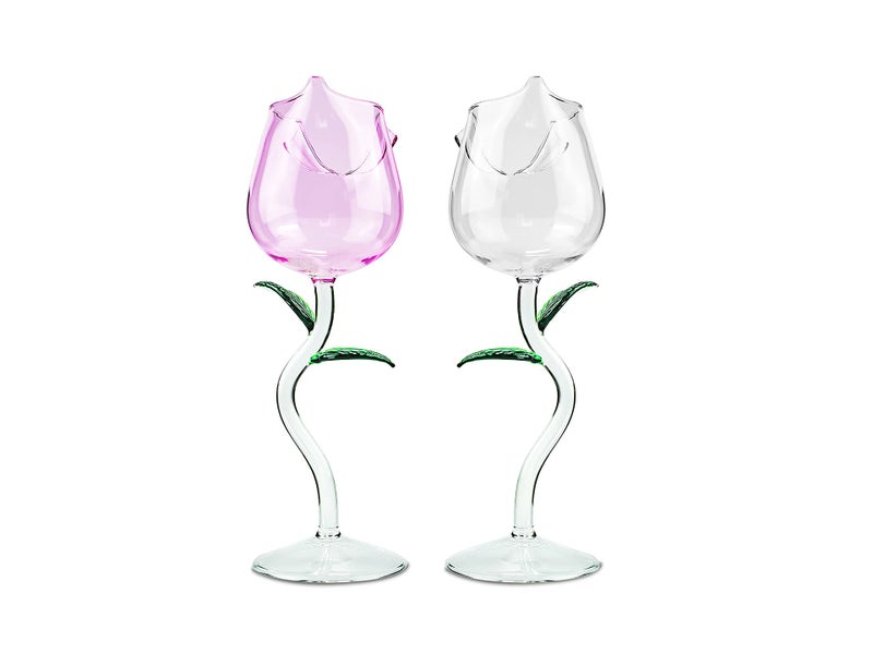 Flylin Rose Flower Wine Glasses Creative Red Wine Glass Set of 2 Rose Flower Goblet Wine Cocktail Juice Glass for Party Dinner Wedding Festival Kitchen Bar 260ml 2Pcs