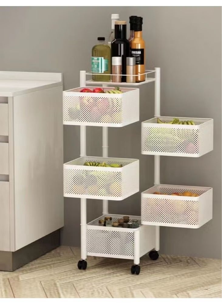 Smart Kitchen 5-Tier Multipurpose Square Rolling Storage Cart White  - Image 1