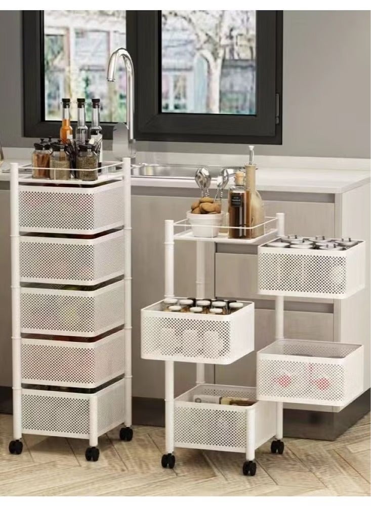 Smart Kitchen 5-Tier Multipurpose Square Rolling Storage Cart White  - Image 2