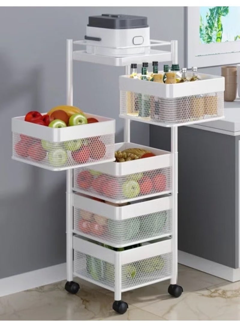 Smart Kitchen 5-Tier Multipurpose Square Rolling Storage Cart White  - Image 3