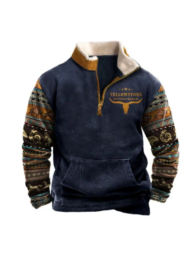 general HOTYD Men's 1/4 Zip Fleece Stand Collar Sweatshirt Aztec Pattern Oversized Long Sleeve Pullover Hoodie - Image 1