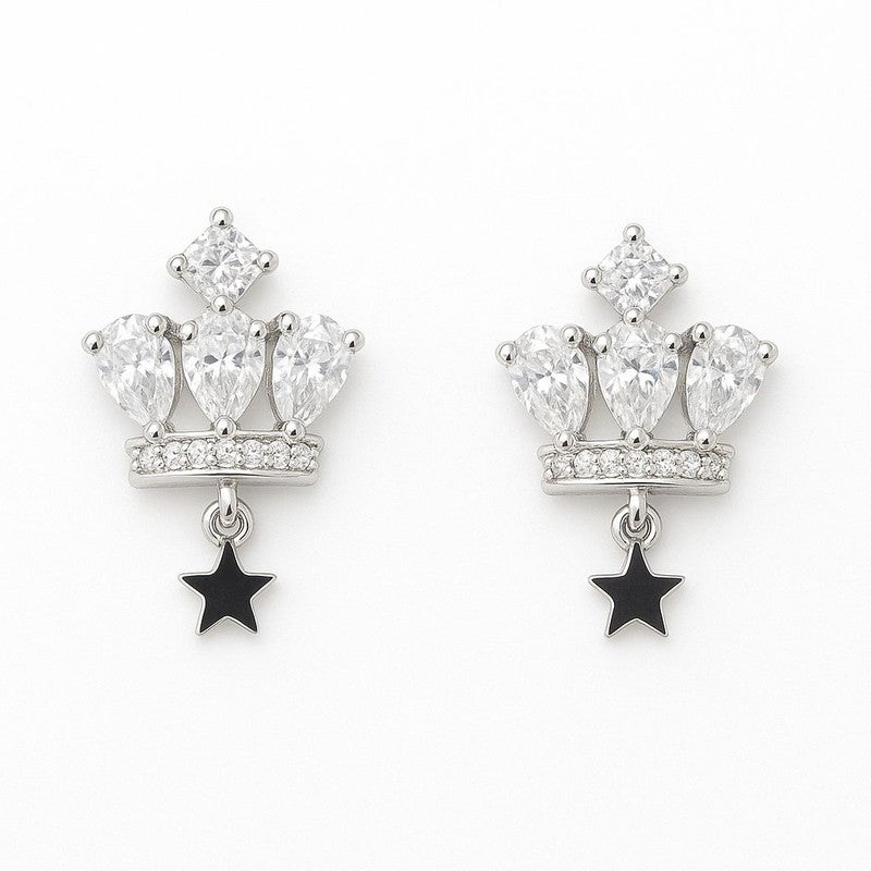 Silver Town Crown Shape Earrings with Star Dangle