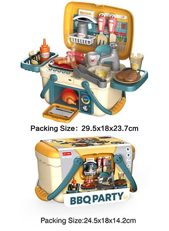 30Pcs Kids Kitchen Playset, Indoor/Outdoor Kitchenette, Pretend Play Kitchen Toys with Lights and Sounds, Imitated Cooking Playset, Interactive Play Kids, Play Kitchen Set, Mini Cooking Set, Kitchen Play Set Toy with Cooking Stove, Food Toy, Kitchen Accessories, Play Sink, Oven, Supporting Real Cooking  - Image 2