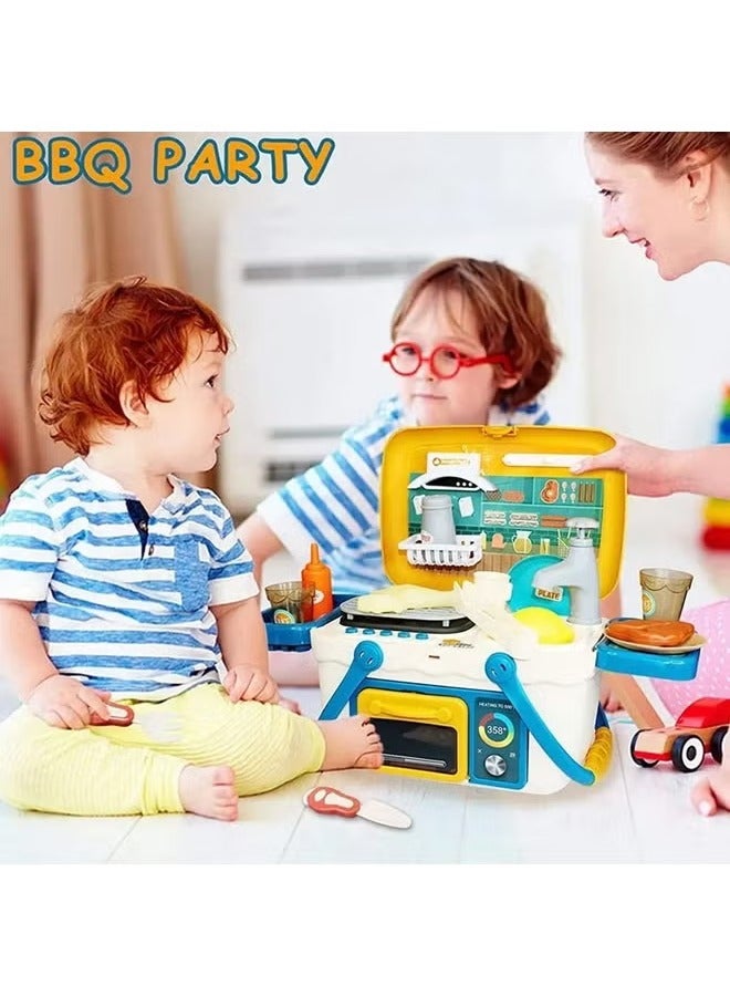 30Pcs Kids Kitchen Playset, Indoor/Outdoor Kitchenette, Pretend Play Kitchen Toys with Lights and Sounds, Imitated Cooking Playset, Interactive Play Kids, Play Kitchen Set, Mini Cooking Set, Kitchen Play Set Toy with Cooking Stove, Food Toy, Kitchen Accessories, Play Sink, Oven, Supporting Real Cooking  - Image 3