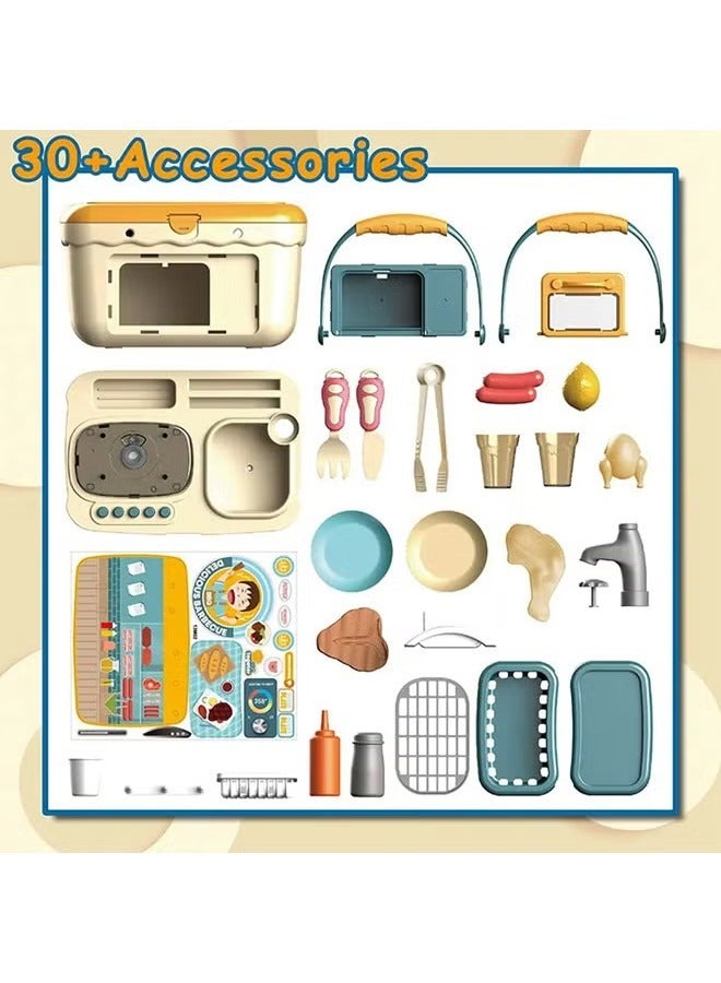 30Pcs Kids Kitchen Playset, Indoor/Outdoor Kitchenette, Pretend Play Kitchen Toys with Lights and Sounds, Imitated Cooking Playset, Interactive Play Kids, Play Kitchen Set, Mini Cooking Set, Kitchen Play Set Toy with Cooking Stove, Food Toy, Kitchen Accessories, Play Sink, Oven, Supporting Real Cooking  - Image 4