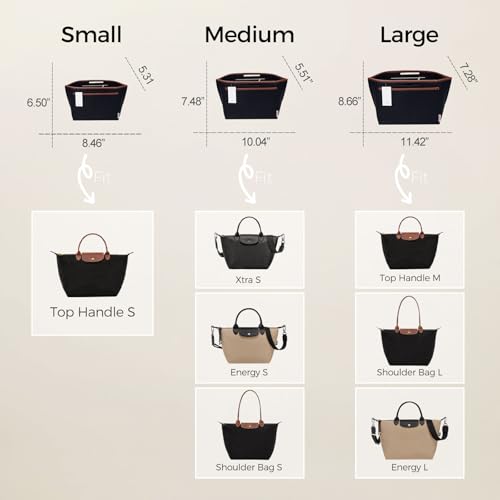 ZTUJO Premium Felt LongChamp Organizer Insert, Compatible with Longchamp Le Pliage Energy, Shoulder Bag, Top Handle, Xtra (Black, Small) - Image 3