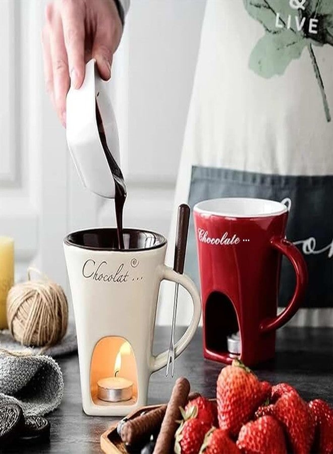 ploreatu Chocolate Fondue Mugs Contain Fondue Bliss Cup & Forks, Chocolate Melting Cup, Mini Chocolate Fondue Set Without Tealights, Fondue Cups With Forks For Date Night Birthday Wedding Gifts (White) - Image 4