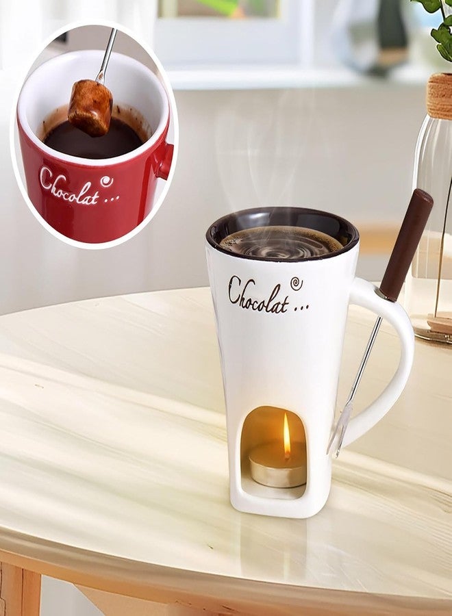 ploreatu Chocolate Fondue Mugs Contain Fondue Bliss Cup & Forks, Chocolate Melting Cup, Mini Chocolate Fondue Set Without Tealights, Fondue Cups With Forks For Date Night Birthday Wedding Gifts (White) - Image 3
