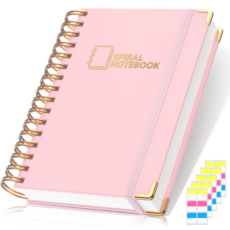MSTONAL Lined Spiral Journal Notebook for Women Men Medium A5 300 Pages College Ruled Hardcover Notebooks for Work and Note Taking Journals for Writing Pink