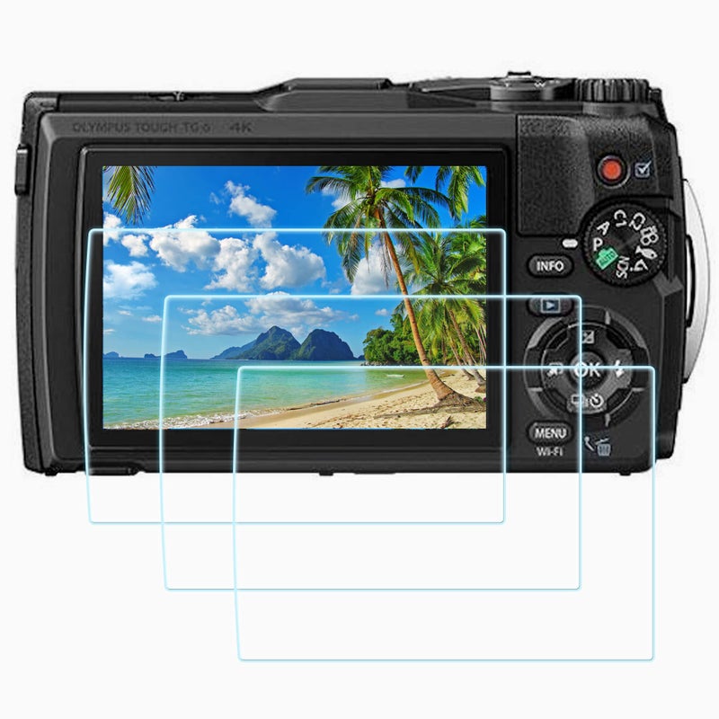 PCTC TG-7 Screen Protector Compatible with Olympus TG-7 TG-6 TG-5 TG-4 Red Underwater Camera, 0.3mm 9H Hardness TG7 TG6 TG5 TG4 Tempered Glass Screen Cover (3 Packs) Easy to Install - Image 1