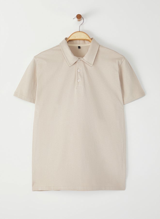 trendyol Stone Regular/Normal Fit Basic 100% Cotton Single Jersey Short Sleeve Polo Neck T-Shirt - Image 2