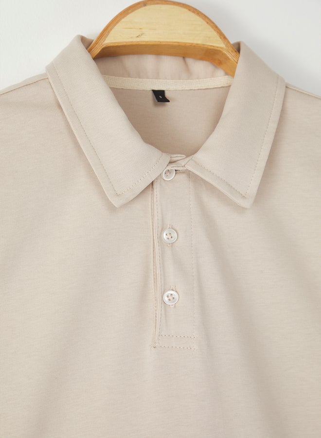 trendyol Stone Regular/Normal Fit Basic 100% Cotton Single Jersey Short Sleeve Polo Neck T-Shirt - Image 3