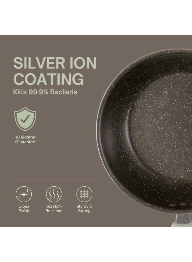 NIRLEP NutriHealth Pro 24cm Induction Fry Pan with Glass Lid | Silver Ion Coating, Induction Compatible, Metal Spoon Friendly, Heavy Duty Handles With Soft Touch Finish  - Image 3