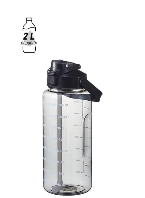 Water Bottle, 2000 ml Large Sports Water Cup with Removable Straw and Time Marking, Fitness Kettle for Running, Yoga, Camping