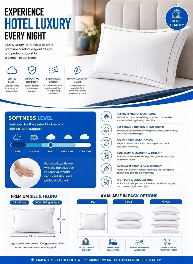 SKAFA Luxury Hotel Style Pillow for Sleeping, Premium Microfiber Filled Down Alternative Pillow, Soft & Supportive Hypoallergenic Bed Pillow, Breathable Cotton Blend Cover, Double Brim Hotel Quality Pillow, Machine Washable. - Image 5