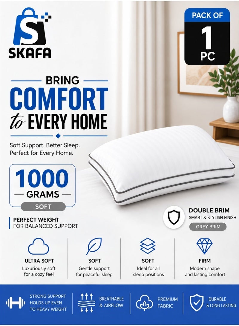 SKAFA Luxury Hotel Style Pillow for Sleeping, Premium Microfiber Filled Down Alternative Pillow, Soft & Supportive Hypoallergenic Bed Pillow, Breathable Cotton Blend Cover, Double Brim Hotel Quality Pillow, Machine Washable. - Image 4